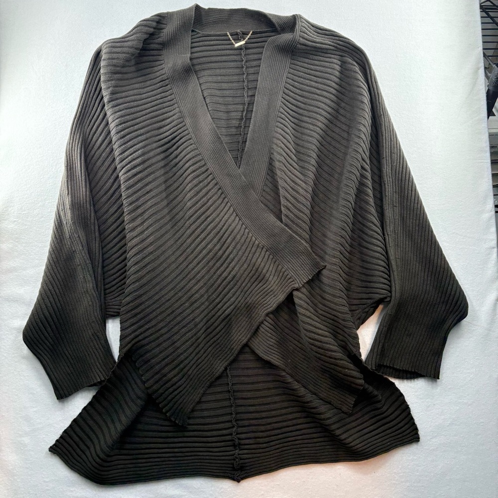 The Row Black Ribbed Open Front Wrap Sweater